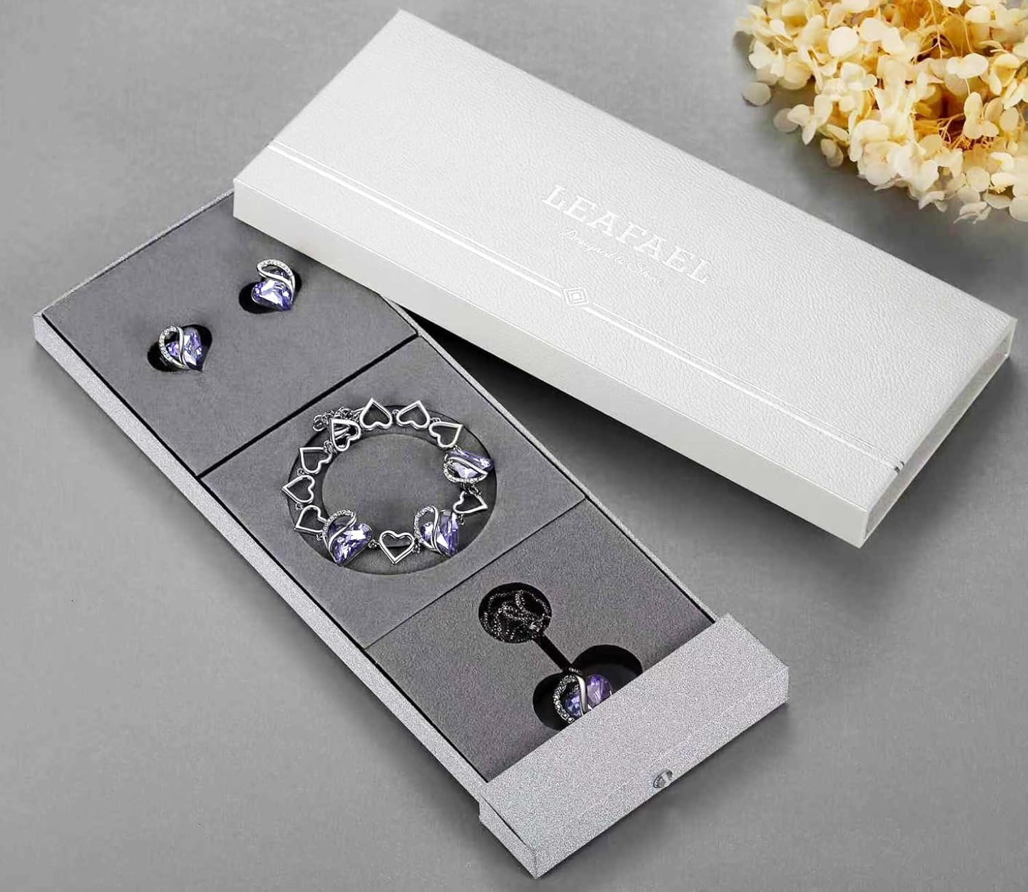 image:imageLeafael Necklace Gift Set for Women Infinity Love Birthstone Heart Pendant with Matching Earrings and Bracelet for Mom and Wife Silver Plated02bSetFebruaryTanzanite Purple