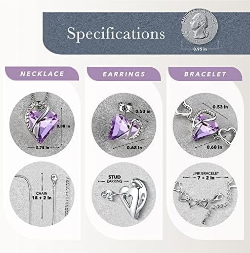 image:imageLeafael Necklace Gift Set for Women Infinity Love Birthstone Heart Pendant with Matching Earrings and Bracelet for Mom and Wife Silver Plated06SetJuneLight Purple