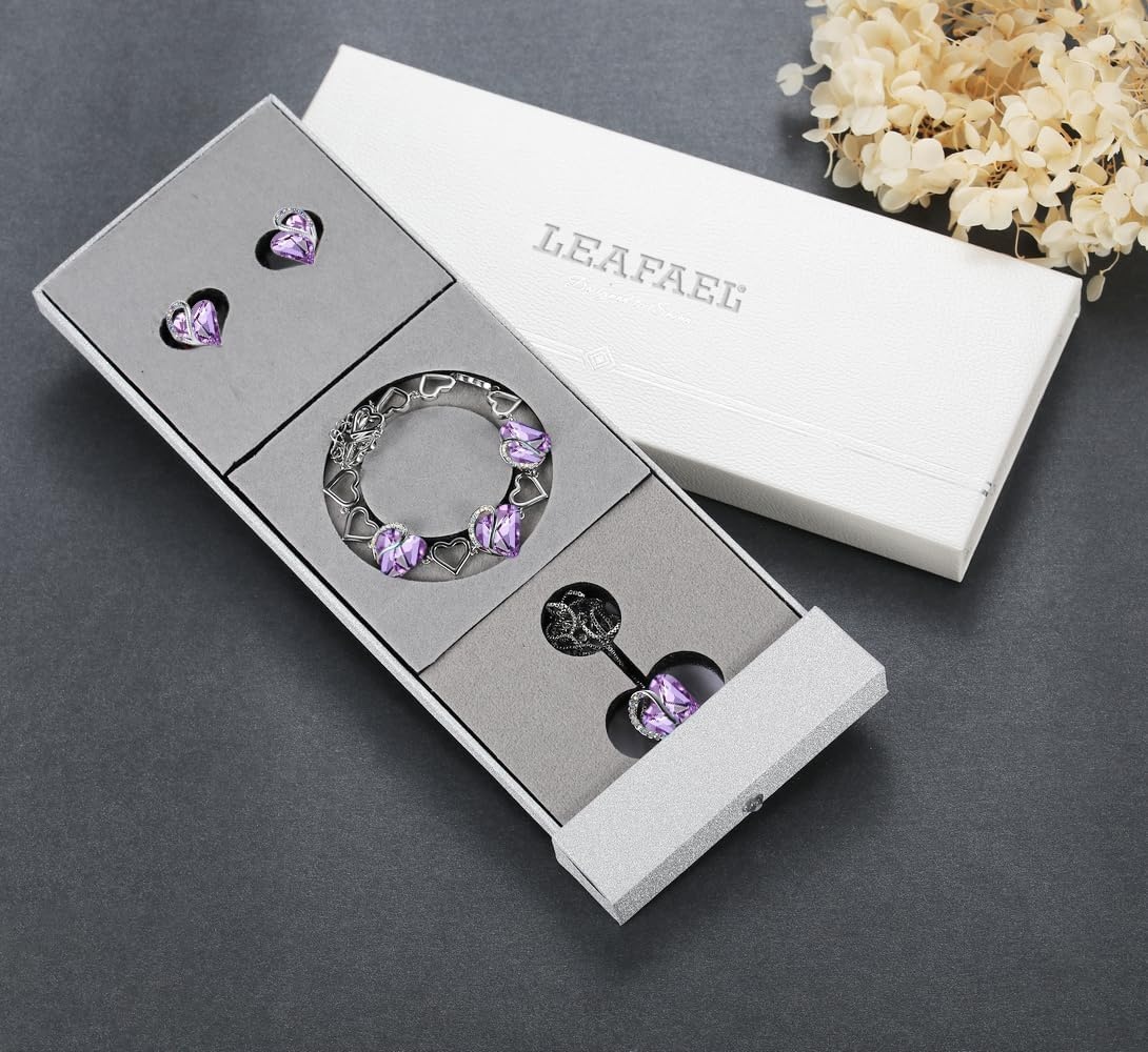 image:imageLeafael Necklace Gift Set for Women Infinity Love Birthstone Heart Pendant with Matching Earrings and Bracelet for Mom and Wife Silver Plated06SetJuneLight Purple