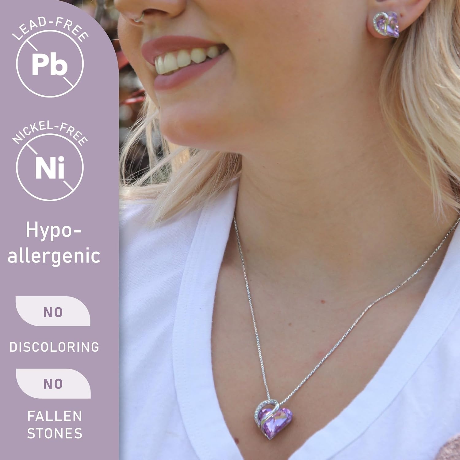 image:imageLeafael Necklace Gift Set for Women Infinity Love Birthstone Heart Pendant with Matching Earrings and Bracelet for Mom and Wife Silver Plated06SetJuneLight Purple
