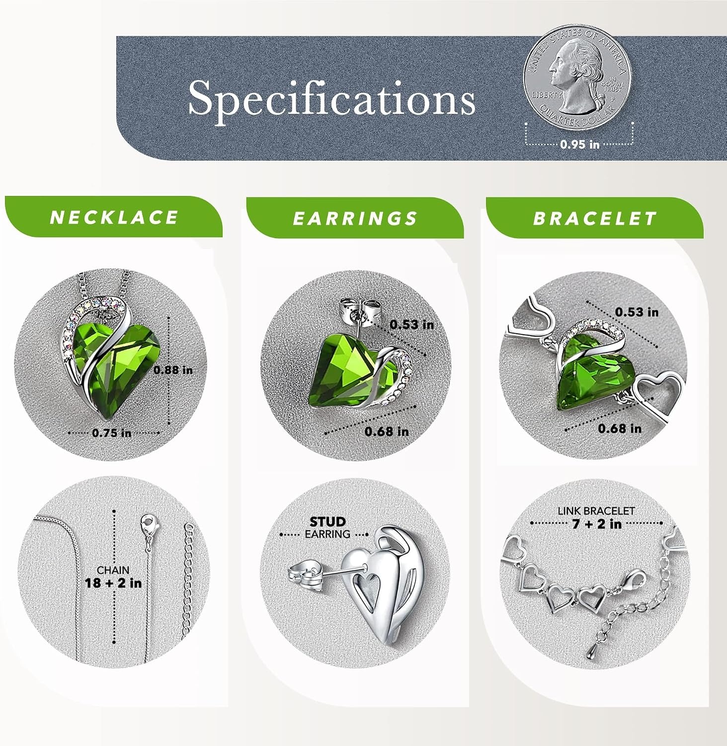image:imageLeafael Necklace Gift Set for Women Infinity Love Birthstone Heart Pendant with Matching Earrings and Bracelet for Mom and Wife Silver Plated08SetAugustPeridot Green