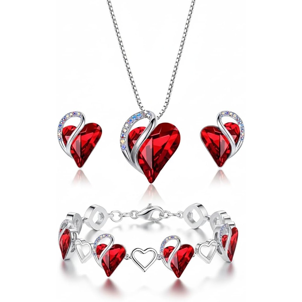 image:imageLeafael Necklace Gift Set for Women Infinity Love Birthstone Heart Pendant with Matching Earrings and Bracelet for Mom and Wife Silver Plated01SetJanuary JulySiam Ruby Red