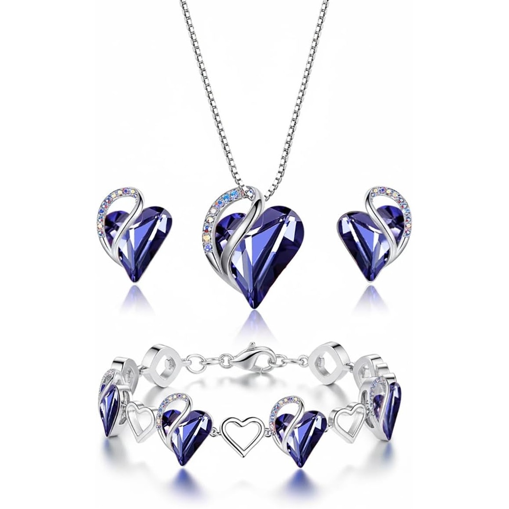 image:imageLeafael Necklace Gift Set for Women Infinity Love Birthstone Heart Pendant with Matching Earrings and Bracelet for Mom and Wife Silver Plated02bSetFebruaryTanzanite Purple