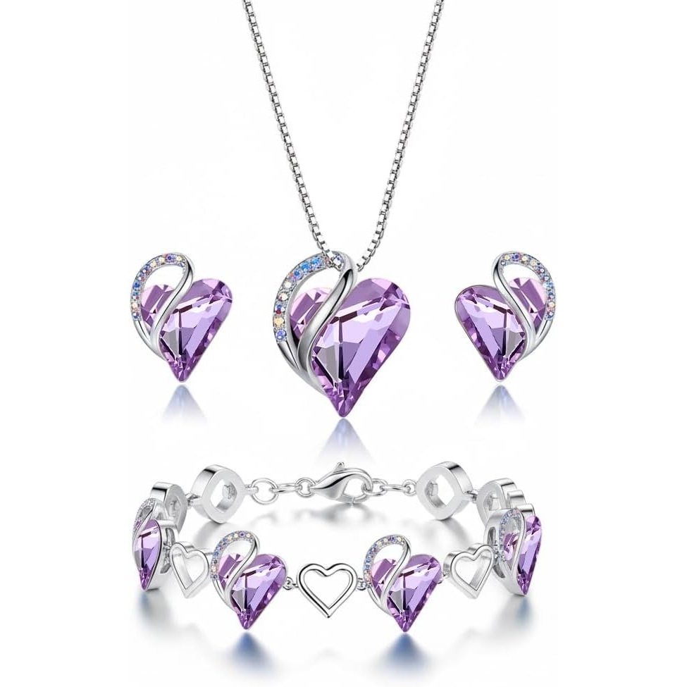 image:imageLeafael Necklace Gift Set for Women Infinity Love Birthstone Heart Pendant with Matching Earrings and Bracelet for Mom and Wife Silver Plated06SetJuneLight Purple