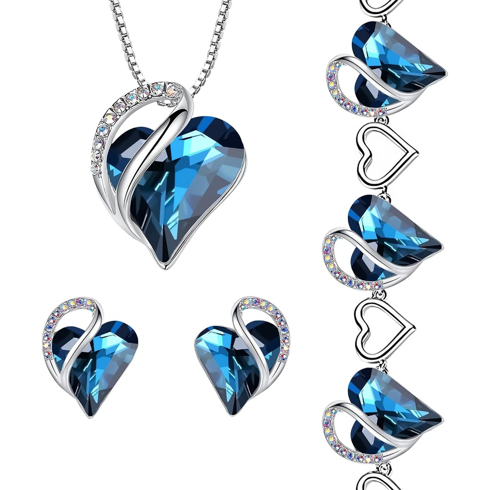 image:imageLeafael Necklace Gift Set for Women Infinity Love Birthstone Heart Pendant with Matching Earrings and Bracelet for Mom and Wife Silver Plated09aSetSeptemberBermuda Sapphire Blue