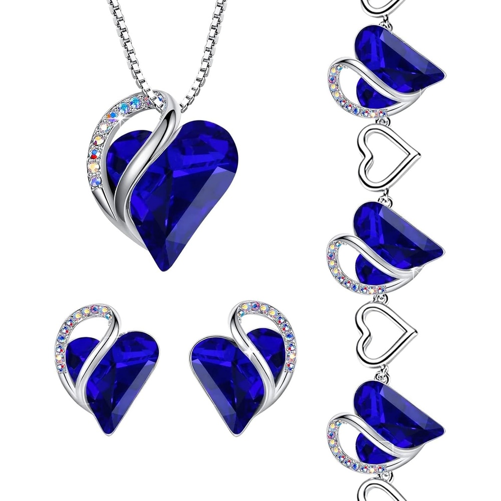 image:imageLeafael Necklace Gift Set for Women Infinity Love Birthstone Heart Pendant with Matching Earrings and Bracelet for Mom and Wife Silver Plated09bSetSeptemberSapphire Blue