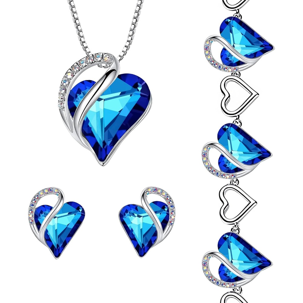 image:imageLeafael Necklace Gift Set for Women Infinity Love Birthstone Heart Pendant with Matching Earrings and Bracelet for Mom and Wife Silver Plated09cSetSeptemberRainbow Sapphire Blue
