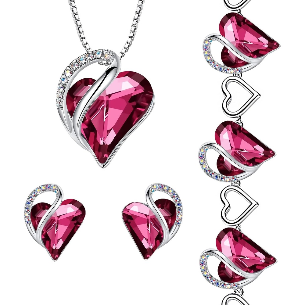 image:imageLeafael Necklace Gift Set for Women Infinity Love Birthstone Heart Pendant with Matching Earrings and Bracelet for Mom and Wife Silver Plated10bSetOctoberTourmaline Pink