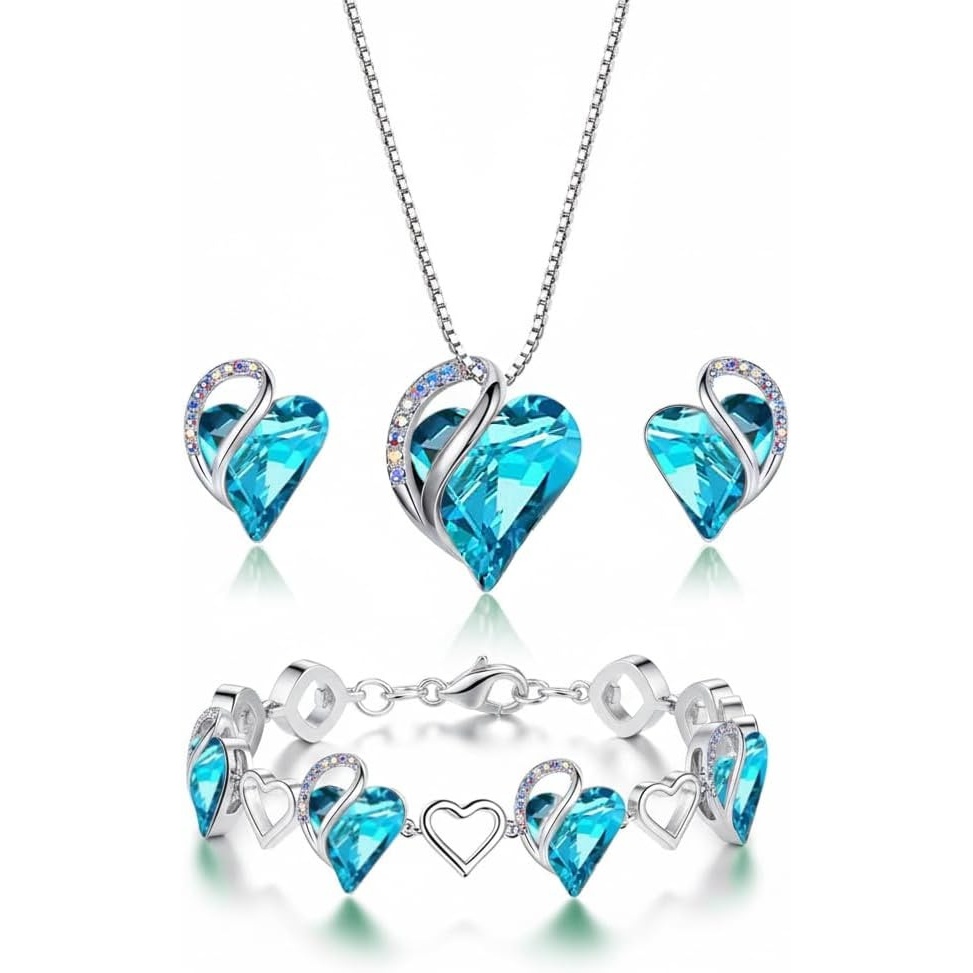 image:imageLeafael Necklace Gift Set for Women Infinity Love Birthstone Heart Pendant with Matching Earrings and Bracelet for Mom and Wife Silver Plated12SetDecemberAquamarine Blue