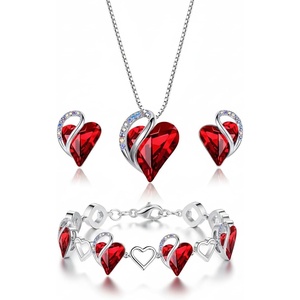 Leafael Necklace Gift Set for Women, Infinity Love Birthstone Heart Pendant with Matching Earrings and Bracelet, for Mom and Wife, Silver Plated(01Set-January & July-Siam Ruby Red)