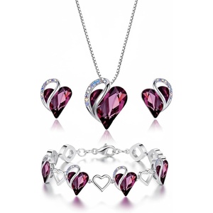 Leafael Necklace Gift Set for Women, Infinity Love Birthstone Heart Pendant with Matching Earrings and Bracelet, for Mom and Wife, Silver Plated(02a-Set-February-Amethyst Pink)