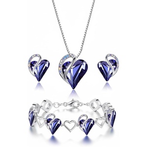 Leafael Necklace Gift Set for Women, Infinity Love Birthstone Heart Pendant with Matching Earrings and Bracelet, for Mom and Wife, Silver Plated(02b-Set-February-Tanzanite Purple)