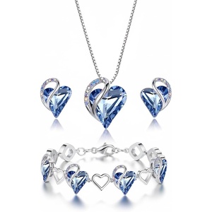 Leafael Necklace Gift Set for Women, Infinity Love Birthstone Heart Pendant with Matching Earrings and Bracelet, for Mom and Wife, Silver Plated(03-Set-March & December-Light Sapphire Blue)