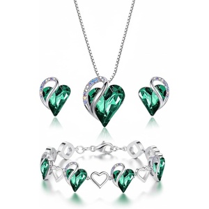 Leafael Necklace Gift Set for Women, Infinity Love Birthstone Heart Pendant with Matching Earrings and Bracelet, for Mom and Wife, Silver Plated(05-Set-May-Emerald Green)