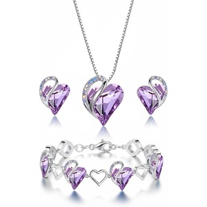 Leafael Necklace Gift Set for Women, Infinity Love Birthstone Heart Pendant with Matching Earrings and Bracelet, for Mom and Wife, Silver Plated(06-Set-June-Light Purple)