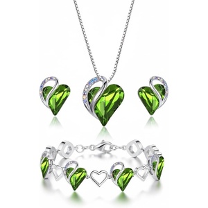 Leafael Necklace Gift Set for Women, Infinity Love Birthstone Heart Pendant with Matching Earrings and Bracelet, for Mom and Wife, Silver Plated(08-Set-August-Peridot Green)