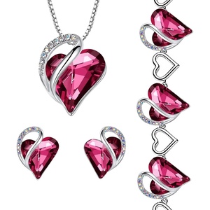 Leafael Necklace Gift Set for Women, Infinity Love Birthstone Heart Pendant with Matching Earrings and Bracelet, for Mom and Wife, Silver Plated(10b-Set-October-Tourmaline Pink)