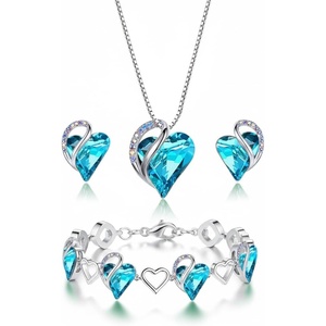 Leafael Necklace Gift Set for Women, Infinity Love Birthstone Heart Pendant with Matching Earrings and Bracelet, for Mom and Wife, Silver Plated(12-Set-December-Aquamarine Blue)