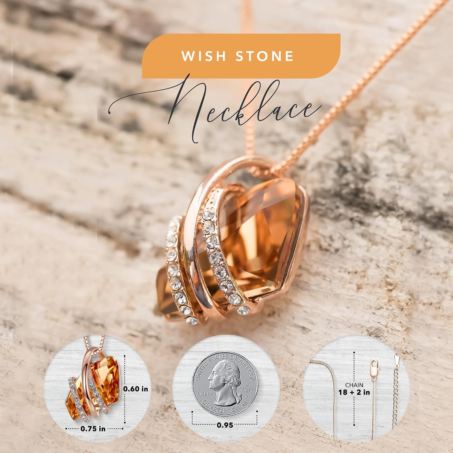 image:imageLeafael Wish Stone Necklace Stud Earrings and Bracelet Jewelry Set for Women November Birthstone Amber Brown Crystal Jewelry Silver Tone Gifts for Women