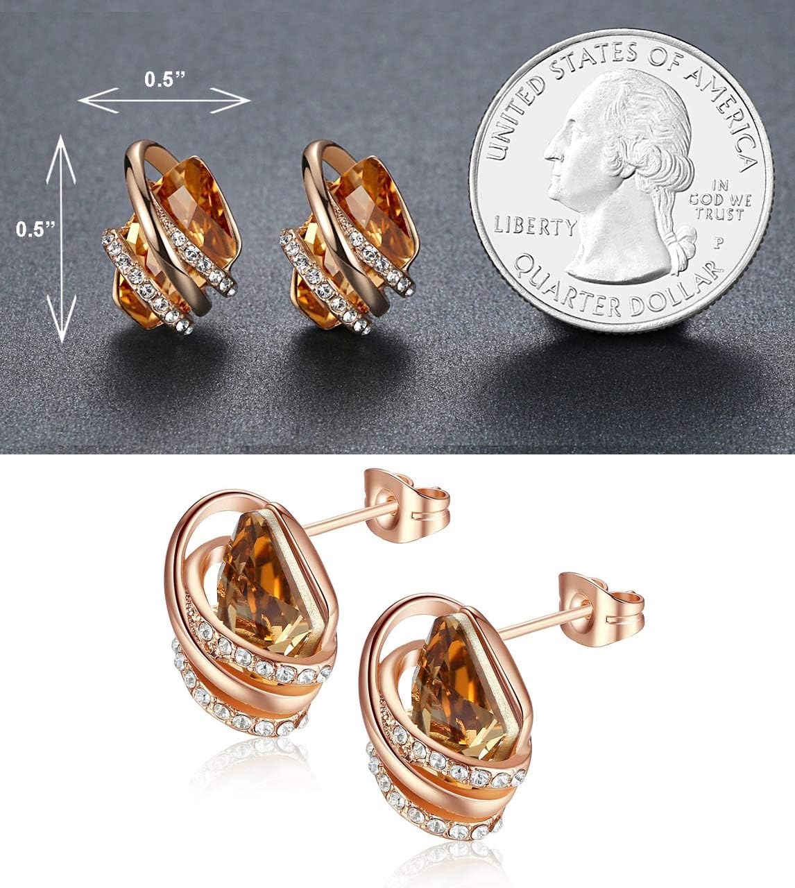 image:imageLeafael Wish Stone Necklace Stud Earrings and Bracelet Jewelry Set for Women November Birthstone Amber Brown Crystal Jewelry Silver Tone Gifts for Women