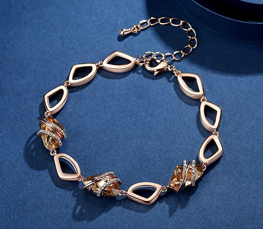 image:imageLeafael Wish Stone Necklace Stud Earrings and Bracelet Jewelry Set for Women November Birthstone Amber Brown Crystal Jewelry Silver Tone Gifts for Women